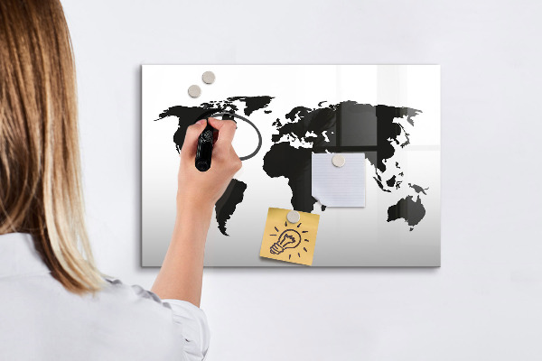 Memobord van glas met print inclusief neodymium magneten Een wereldkaart met herdenkingsplaatsen.