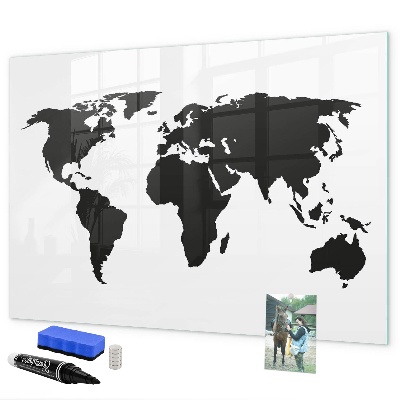 Memobord van glas met print inclusief neodymium magneten Een wereldkaart met herdenkingsplaatsen.