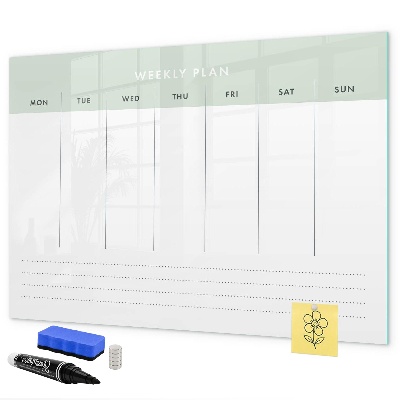Memobord van glas met print inclusief neodymium magneten Weekplanning met ruimte voor foto's