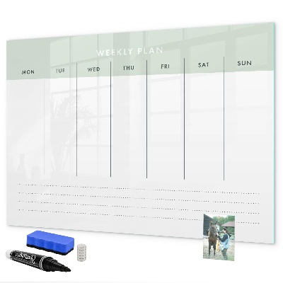 Memobord van glas met print inclusief neodymium magneten Weekplanning met ruimte voor foto's