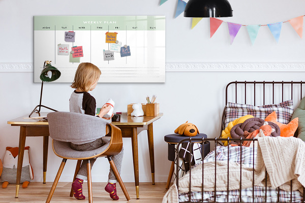 Memobord van glas met print inclusief neodymium magneten Weekplanning met ruimte voor foto's