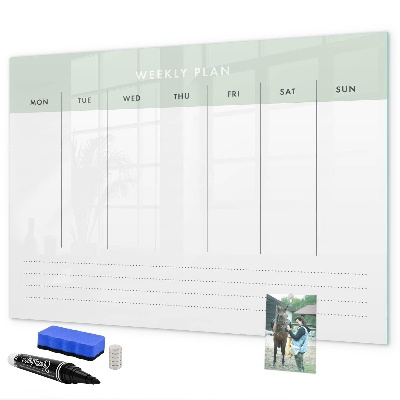 Memobord van glas met print inclusief neodymium magneten Weekplanning met ruimte voor foto's