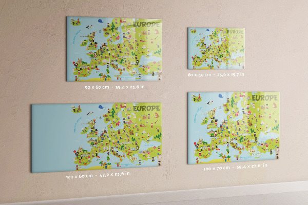 Decoratief glazen wandbord beschrijfbaar en magnetisch Interactieve kaart van Europa om uw reizen te markeren.