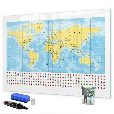 Memobord van glas met print inclusief neodymium magneten Een wereldkaart voor personalisatie en herinneringen.