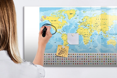 Memobord van glas met print inclusief neodymium magneten Een wereldkaart voor personalisatie en herinneringen.
