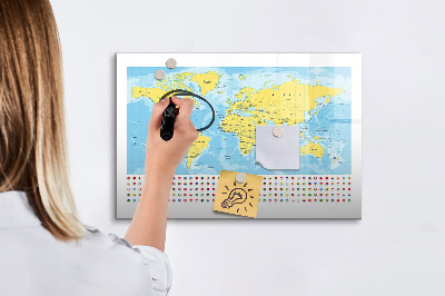 Memobord van glas met print inclusief neodymium magneten Een wereldkaart voor personalisatie en herinneringen.