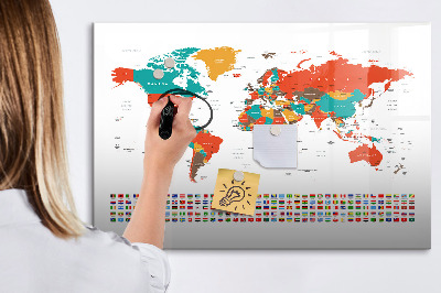 Decoratief glazen wandbord beschrijfbaar en magnetisch Interactieve wereldkaart met foto's