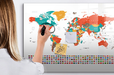 Decoratief glazen wandbord beschrijfbaar en magnetisch Interactieve wereldkaart met foto's