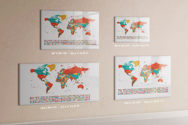 Decoratief glazen wandbord beschrijfbaar en magnetisch Interactieve wereldkaart met foto's