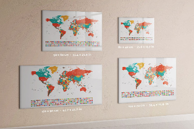 Decoratief glazen wandbord beschrijfbaar en magnetisch Interactieve wereldkaart met foto's