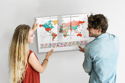Decoratief glazen wandbord beschrijfbaar en magnetisch Interactieve wereldkaart met foto's