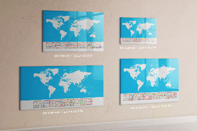 Memobord van glas met print inclusief neodymium magneten Wereldkaart met fotolocaties