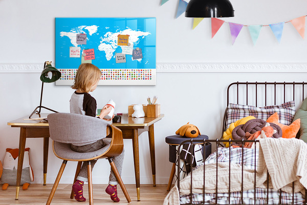 Memobord van glas met print inclusief neodymium magneten Wereldkaart met fotolocaties