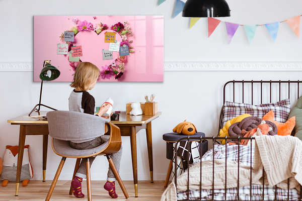 Decoratief glazen wandbord beschrijfbaar en magnetisch Creatief moodboard voor foto's en notities