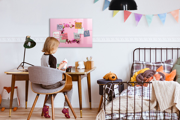 Decoratief glazen wandbord beschrijfbaar en magnetisch Creatief moodboard voor foto's en notities