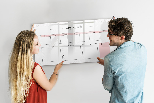 Memobord van glas met print inclusief neodymium magneten Weekplanner met ruimte voor foto's