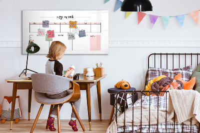 Memobord van glas met print inclusief neodymium magneten Weekplanner met ruimte voor foto's