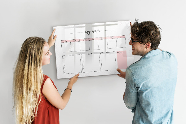 Memobord van glas met print inclusief neodymium magneten Weekplanner met ruimte voor foto's