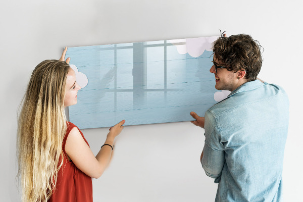 Memobord van glas met print inclusief neodymium magneten Plezier met wolken en foto's