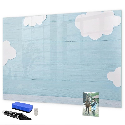 Memobord van glas met print inclusief neodymium magneten Plezier met wolken en foto's