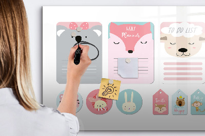 Memobord van glas met print inclusief neodymium magneten Kleurrijke planner met dierenmotieven