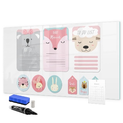 Memobord van glas met print inclusief neodymium magneten Kleurrijke planner met dierenmotieven