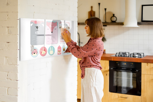 Memobord van glas met print inclusief neodymium magneten Kleurrijke planner met dierenmotieven
