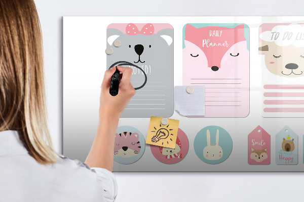 Memobord van glas met print inclusief neodymium magneten Kleurrijke planner met dierenmotieven