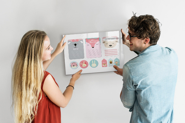 Memobord van glas met print inclusief neodymium magneten Kleurrijke planner met dierenmotieven