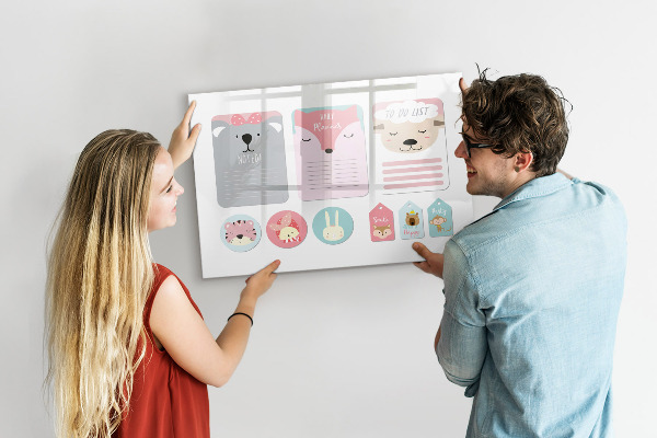 Memobord van glas met print inclusief neodymium magneten Kleurrijke planner met dierenmotieven