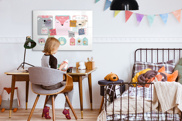 Memobord van glas met print inclusief neodymium magneten Kleurrijke planner met dierenmotieven
