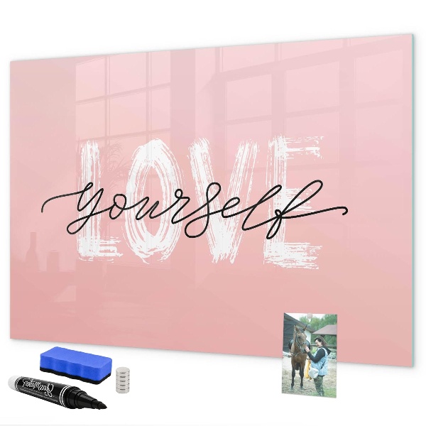 Memobord van glas met print inclusief neodymium magneten Liefde in foto's en herinneringen