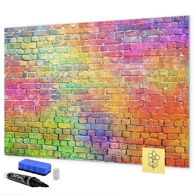 Decoratief glazen wandbord beschrijfbaar en magnetisch Een kleurrijke muur met ruimte voor foto's
