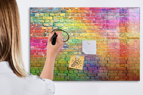 Decoratief glazen wandbord beschrijfbaar en magnetisch Een kleurrijke muur met ruimte voor foto's