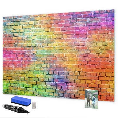 Decoratief glazen wandbord beschrijfbaar en magnetisch Een kleurrijke muur met ruimte voor foto's