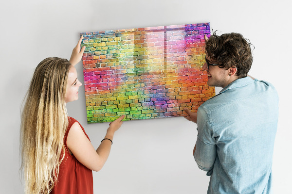 Decoratief glazen wandbord beschrijfbaar en magnetisch Een kleurrijke muur met ruimte voor foto's