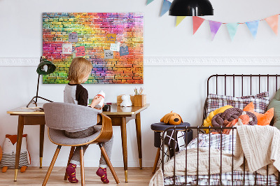 Decoratief glazen wandbord beschrijfbaar en magnetisch Een kleurrijke muur met ruimte voor foto's