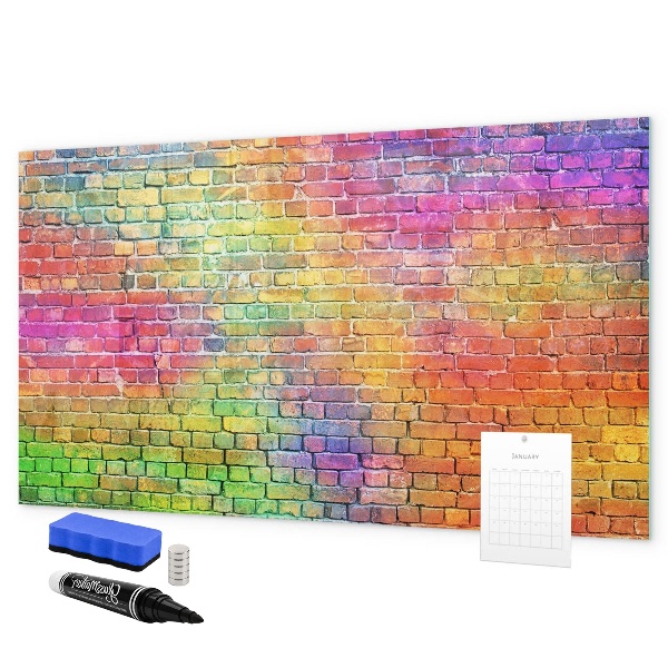 Decoratief glazen wandbord beschrijfbaar en magnetisch Een kleurrijke muur met ruimte voor foto's