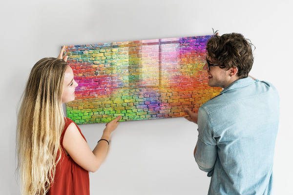 Decoratief glazen wandbord beschrijfbaar en magnetisch Een kleurrijke muur met ruimte voor foto's