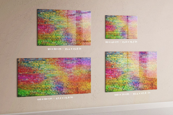 Decoratief glazen wandbord beschrijfbaar en magnetisch Een kleurrijke muur met ruimte voor foto's
