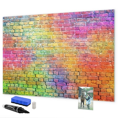 Decoratief glazen wandbord beschrijfbaar en magnetisch Een kleurrijke muur met ruimte voor foto's