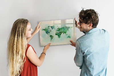 Memobord van glas met print inclusief neodymium magneten De herinneringen van de wereld in kaart brengen
