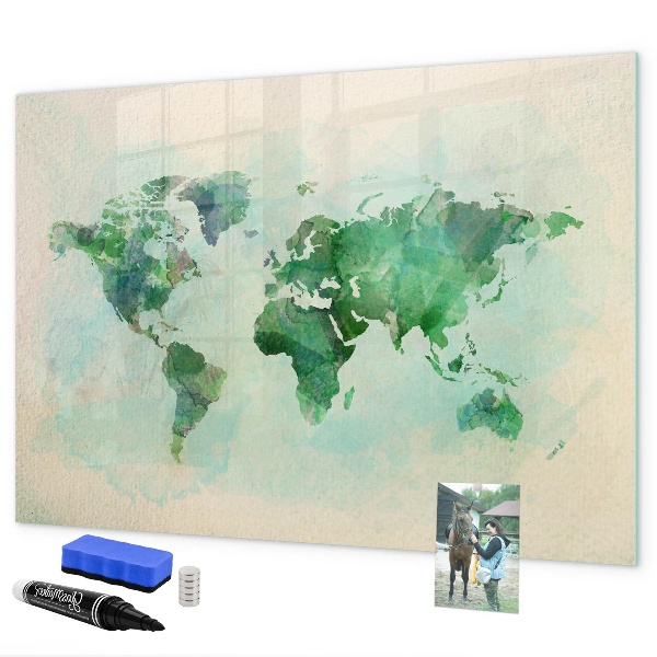Memobord van glas met print inclusief neodymium magneten De herinneringen van de wereld in kaart brengen