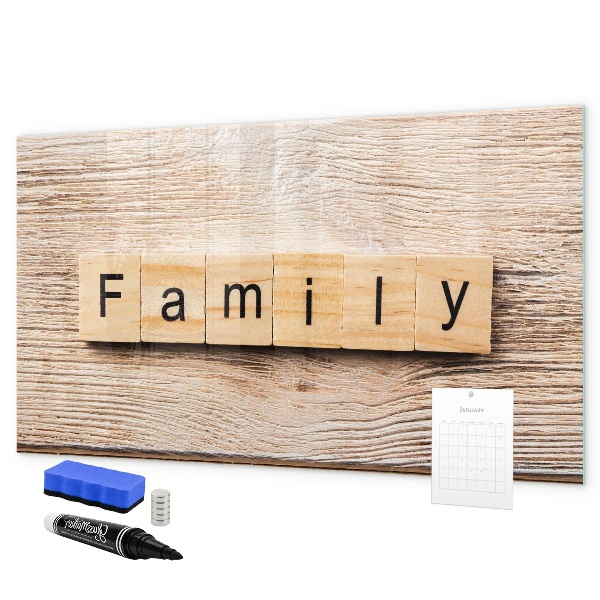 Memobord van glas met print inclusief neodymium magneten Een set voor het presenteren van foto's aan de muur.