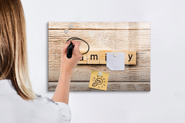 Memobord van glas met print inclusief neodymium magneten Een set voor het presenteren van foto's aan de muur.