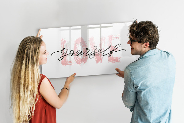 Decoratief glazen wandbord beschrijfbaar en magnetisch Bord voor foto's en notities