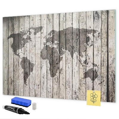 Memobord van glas met print inclusief neodymium magneten Wereldkaart met ruimte voor foto's