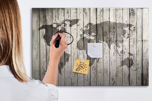 Memobord van glas met print inclusief neodymium magneten Wereldkaart met ruimte voor foto's