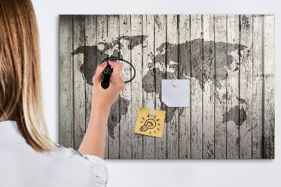 Memobord van glas met print inclusief neodymium magneten Wereldkaart met ruimte voor foto's