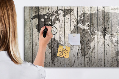 Memobord van glas met print inclusief neodymium magneten Wereldkaart met ruimte voor foto's